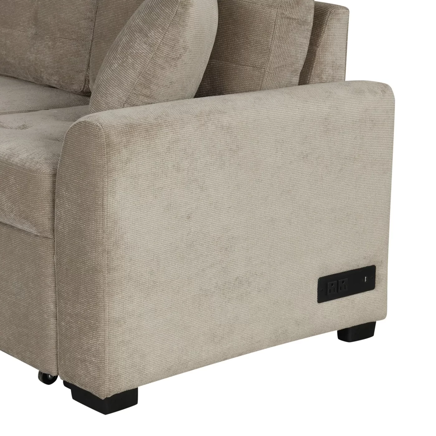 82.6" L-shape Sofa Bed Pull-out Sleeper Sofa with Wheels, USB Ports, Power Sockets for Living Room , Khaki