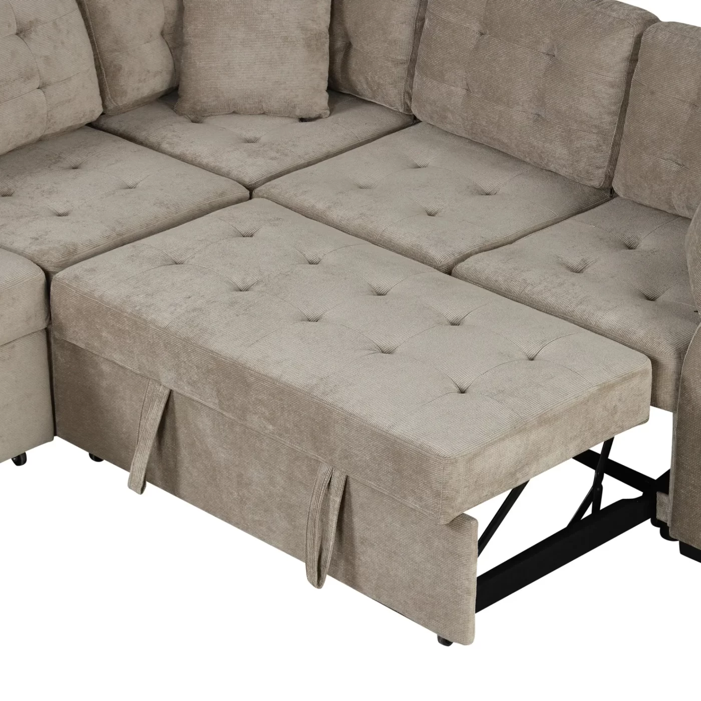 82.6" L-shape Sofa Bed Pull-out Sleeper Sofa with Wheels, USB Ports, Power Sockets for Living Room , Khaki