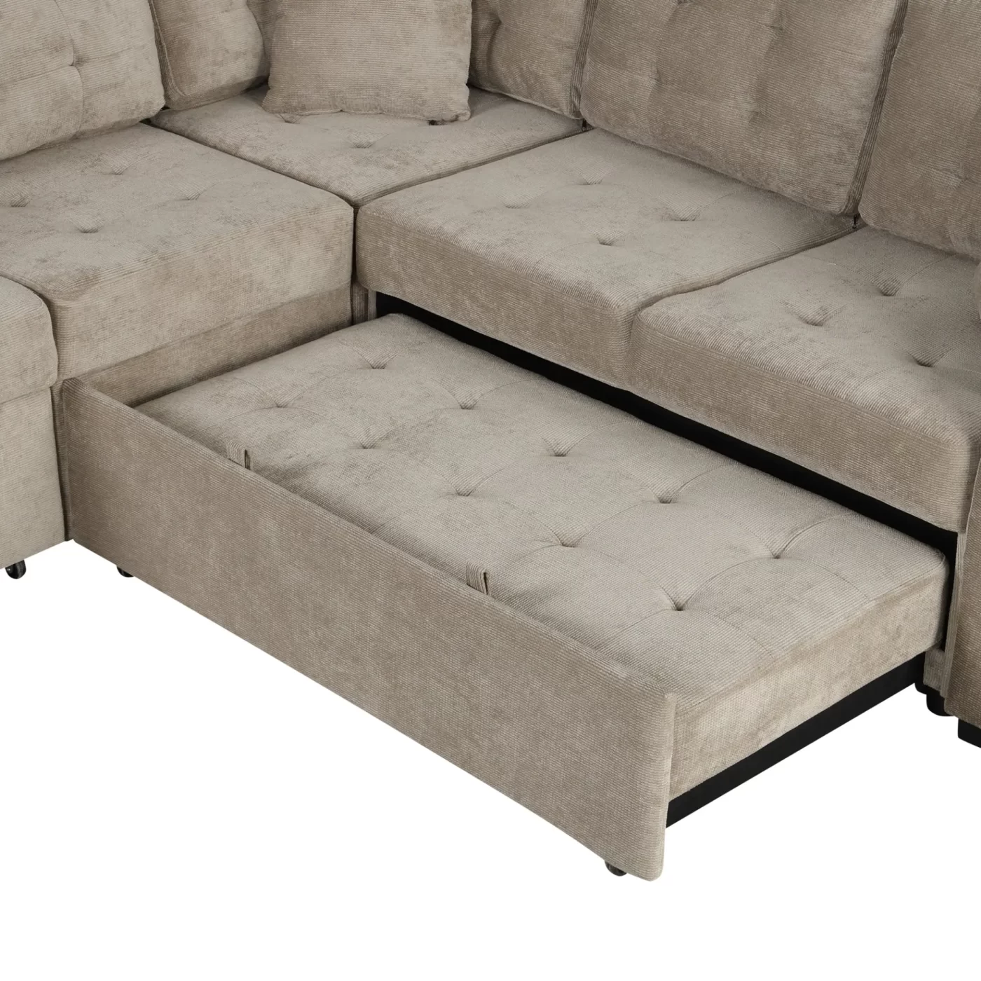 82.6" L-shape Sofa Bed Pull-out Sleeper Sofa with Wheels, USB Ports, Power Sockets for Living Room , Khaki