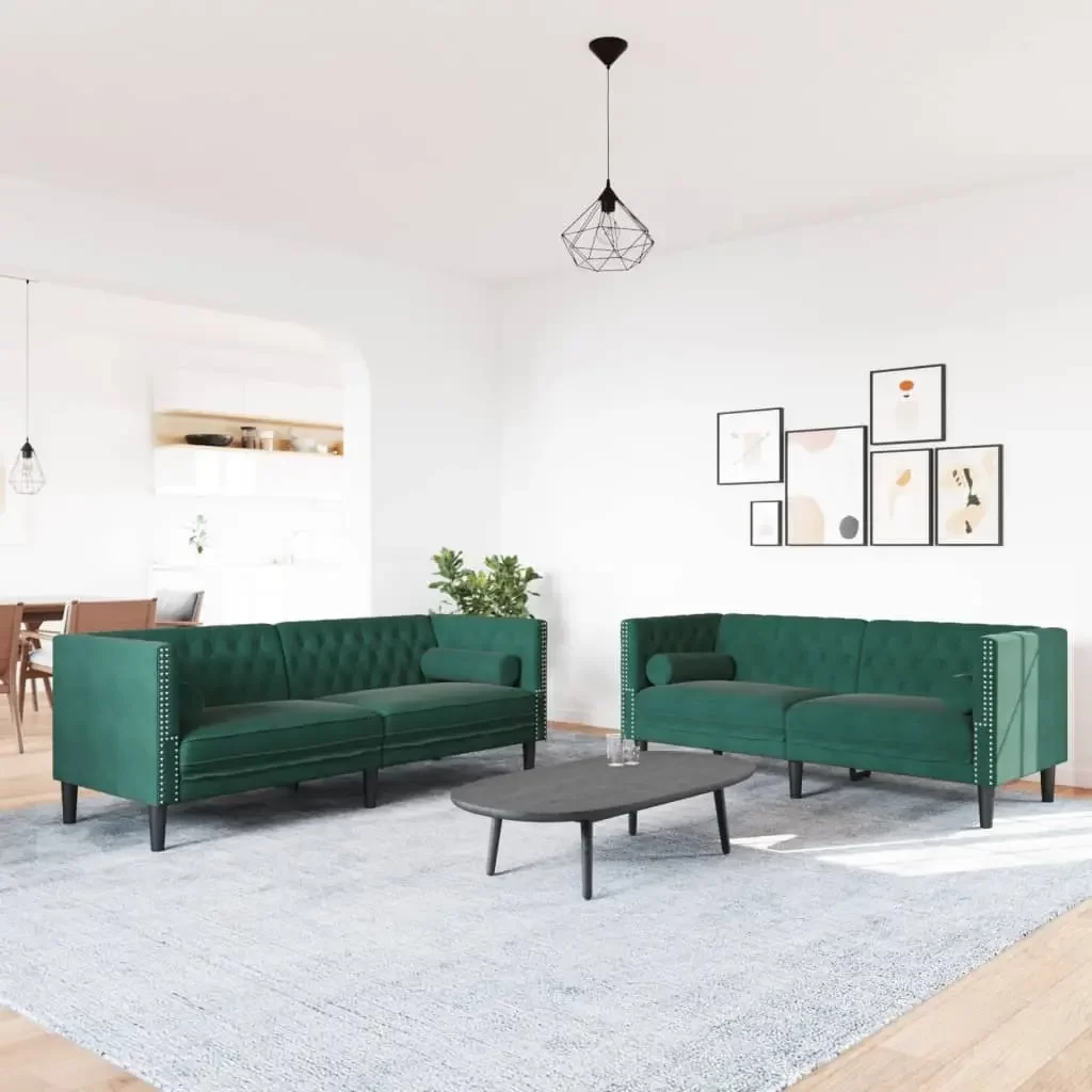 vidaXL Chesterfield Sofa Set Dark green