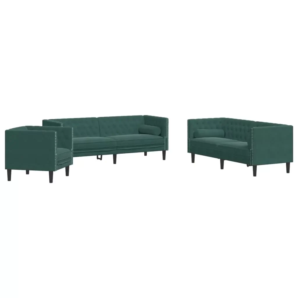 vidaXL Chesterfield Sofa Set Dark Green Velvet 3-Seater