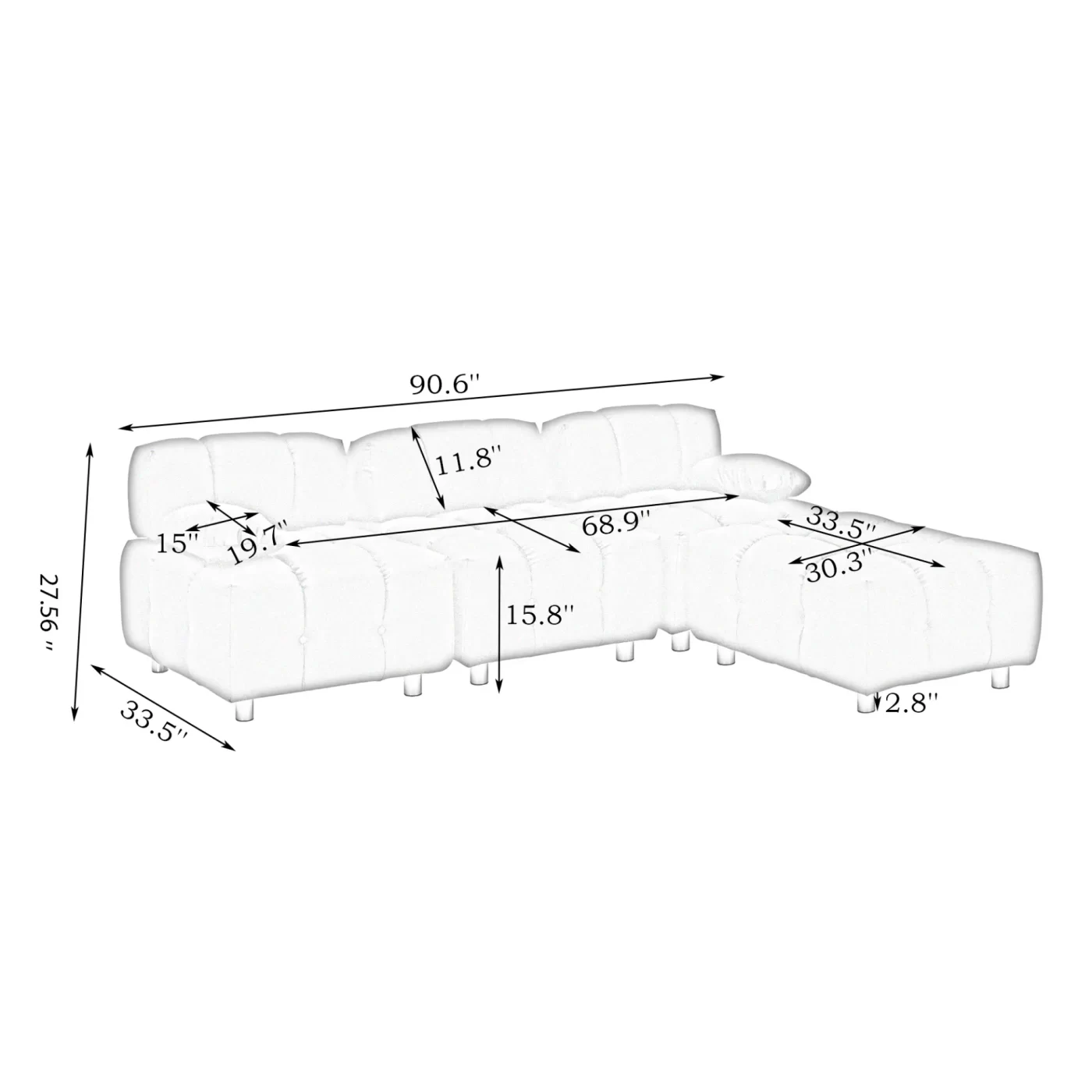 A 90.60-inch technology cloth beige sofa, waterproof, stain and cat scratch resistant, can comfortably sit in the apartment bedroom without taking up space.