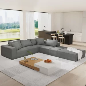 Modern Upholstered Sectional Sofa Couch Set,Modular 132" L Shaped Sectional Living Room Sofa Set With 6 Pillows,Free Combination Sofa Couch for Living Room,Bedroom