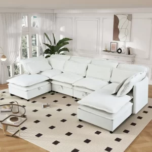 Double-Layer Cushion Modern Large U-Shaped Modular Sofa, Freely Combinable 6-Seater with Storage Function, Convertible to Sofa Bed, Perfect for Living Rooms, Offices, and Apartments