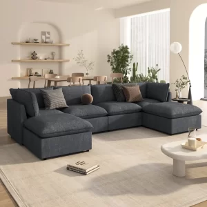 Modern Large U-Shape Sectional Sofa, 2 Large Chaise with Removable Ottomans, Convertible L-Shape Sectional Sofa with Stylish Piping Design,for Living Room,Spacious Space(Old SKU:WY000351AAE)