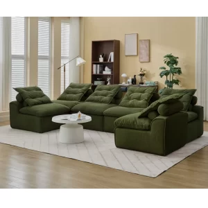 Modular Sofa,No Armrests,At will DIY,Corduroy ,Neck Pillow-Back Lounge Sofa Chair,Reading Nook, or Apartment Living, Lumbar Pillow,6 Seats,Upholstered,Green