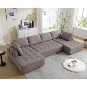 138.5 "Modular Combination Sofa, U-shaped Sofa, Living Room, Apartment, Upholstered ,6-seat Sofa, Free Combination Sofa (Mesh Fabric), Breathable Fabric, Gray