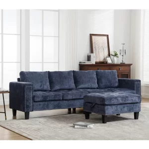 5 Seat Modular Sofa,with Storage Ottoman, Convertible Sectional Sofa, L Shaped Couch , Reversible Chaise ,Riveted sofa,Chenille, Blue