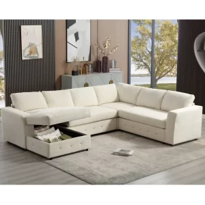 110.75" Sectional Sofa,Oversized modular sofa,Chaise Storage, Modern U Shaped Couch , Upholstered Sofas,Chenille,Crystal button , Living Room, Apartment, Beige