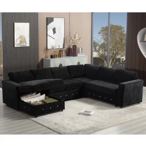 110.75" Sectional Sofa,Oversized modular sofa,Chaise Storage, Modern U Shaped Couch , Upholstered Sofas,Chenille,Crystal button , Living Room, Apartment, Black