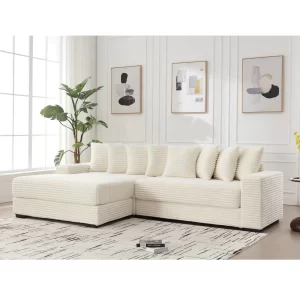 Oversized Two-Piece Couches, L Shaped Sofa, Corduroy, Left Chaise Daybed,with Armrests,Eight Throw Pillows,Corner Sofa,Easy To Assemble, Beige