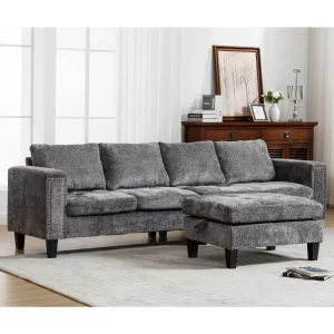 5 Seat Modular Sofa,with Storage Ottoman, Convertible Sectional Sofa, L Shaped Couch , Reversible Chaise ,Riveted sofa,Chenille, Gray