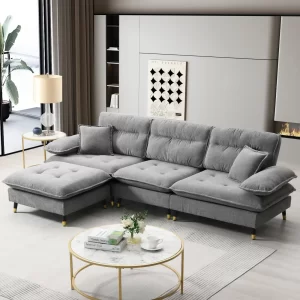 106*66.5" L shaped Convertible Sectional Sofa,4 Seat Tufted Couch Set with Two-tone Adjust Legs,Cloud Chenille Fabric,Movable Ottoman for Living Room, Apartment,Office,3 Colors
