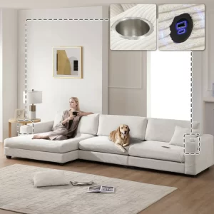 134*54" Oversized Corduroy Sectional Sofa,L Shaped Cloud Couch with USB Charging Port,Cup Holder,Deep and Wide Seat Sofa with 50" Chaise,Comfy Indoor Furniture for Living Room,3 Colors