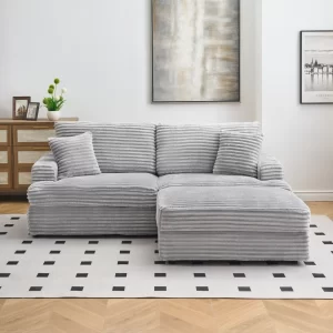 82 inches gray corduroy sofa, storage feet +4 throw pillows, create a living room, office fashion new darling!