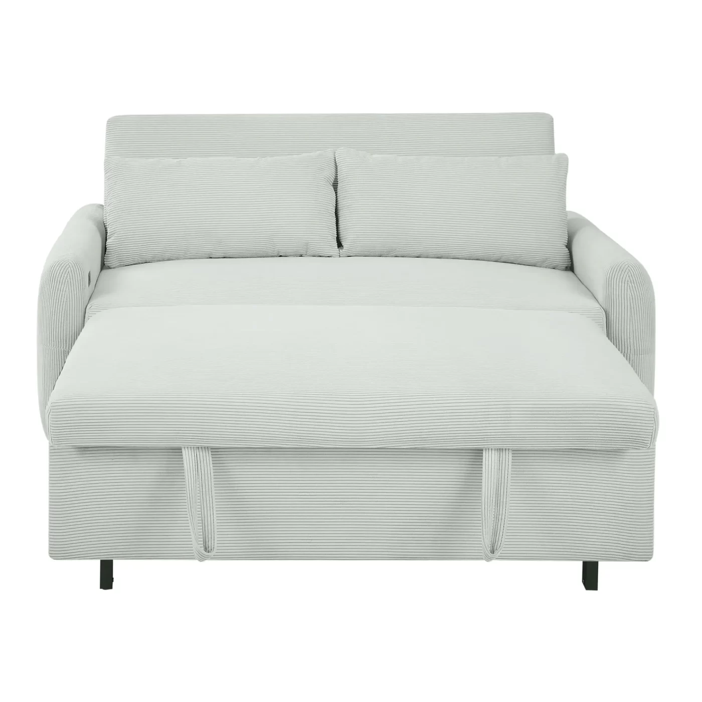 57.48" Pull-out Sofa Bed Convertible Couch 2 Seat Loveseat Sofa Modern Sleeper Sofa with Two Throw Pillows and USB Ports for Living Room, Light Grey-Green(Old Sku:WF317760AAE)