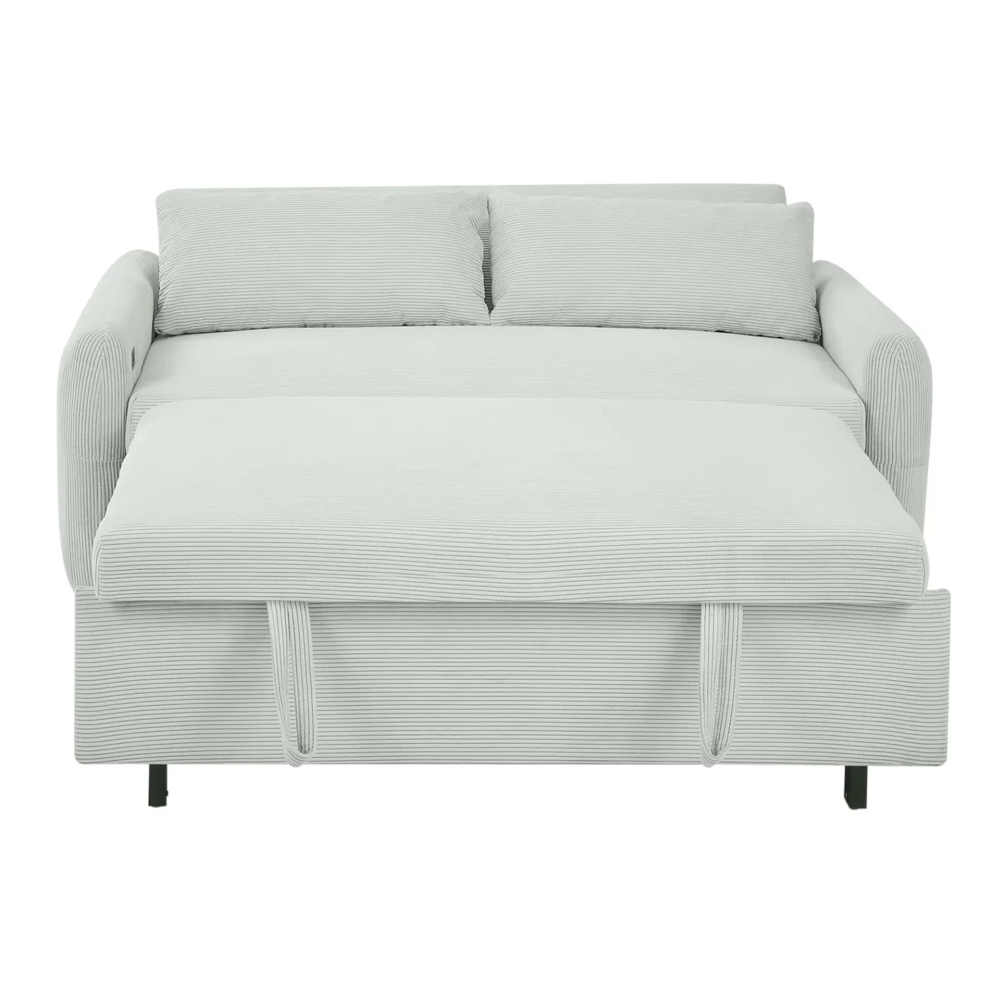 57.48" Pull-out Sofa Bed Convertible Couch 2 Seat Loveseat Sofa Modern Sleeper Sofa with Two Throw Pillows and USB Ports for Living Room, Light Grey-Green(Old Sku:WF317760AAE)