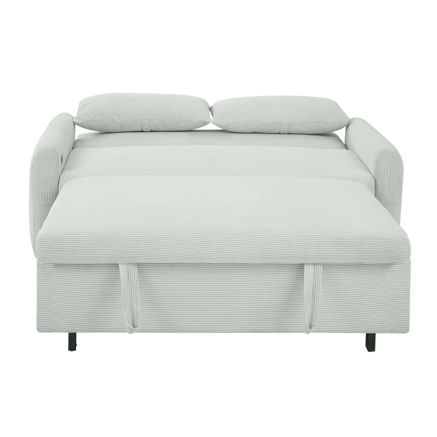 57.48" Pull-out Sofa Bed Convertible Couch 2 Seat Loveseat Sofa Modern Sleeper Sofa with Two Throw Pillows and USB Ports for Living Room, Light Grey-Green(Old Sku:WF317760AAE)