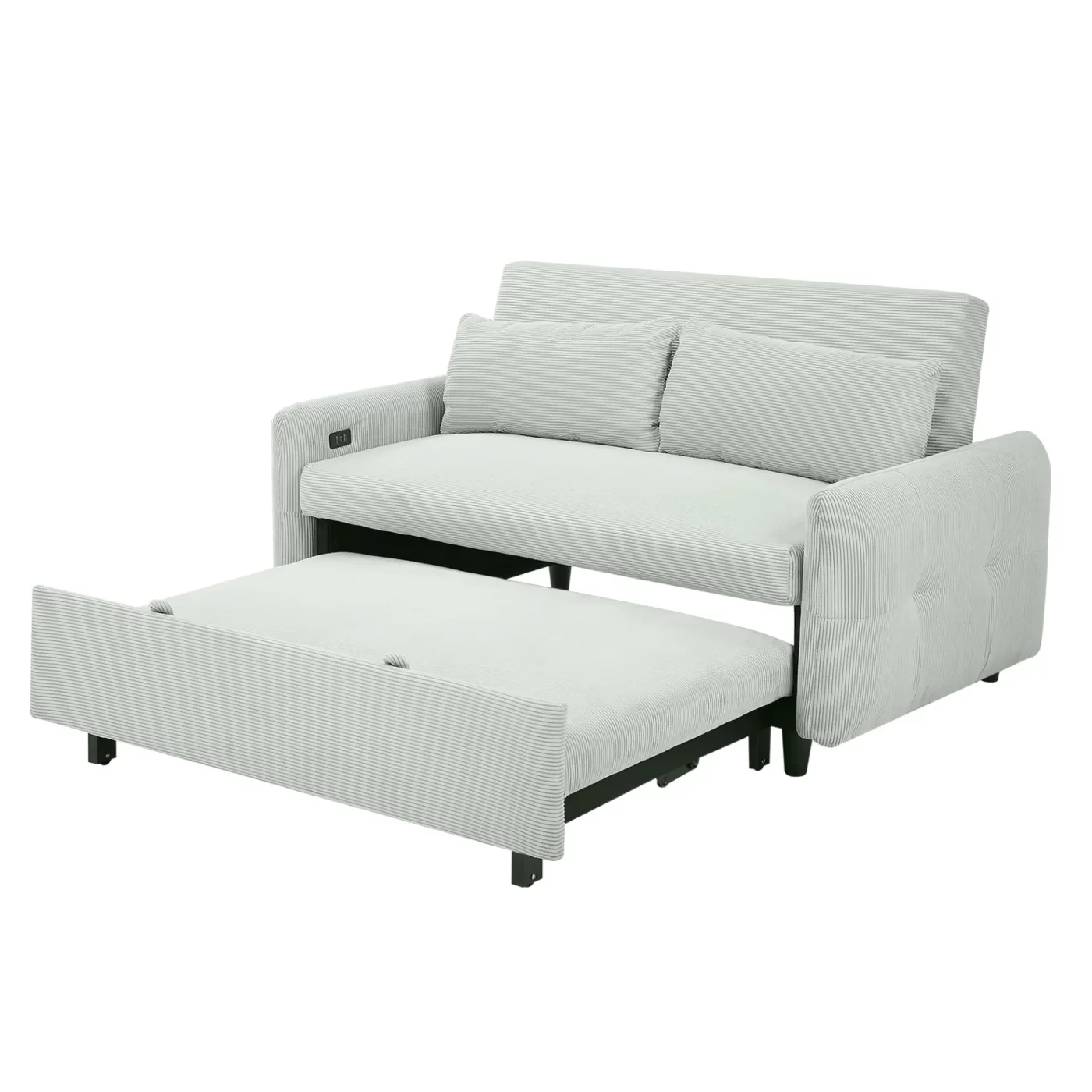 57.48" Pull-out Sofa Bed Convertible Couch 2 Seat Loveseat Sofa Modern Sleeper Sofa with Two Throw Pillows and USB Ports for Living Room, Light Grey-Green(Old Sku:WF317760AAE)