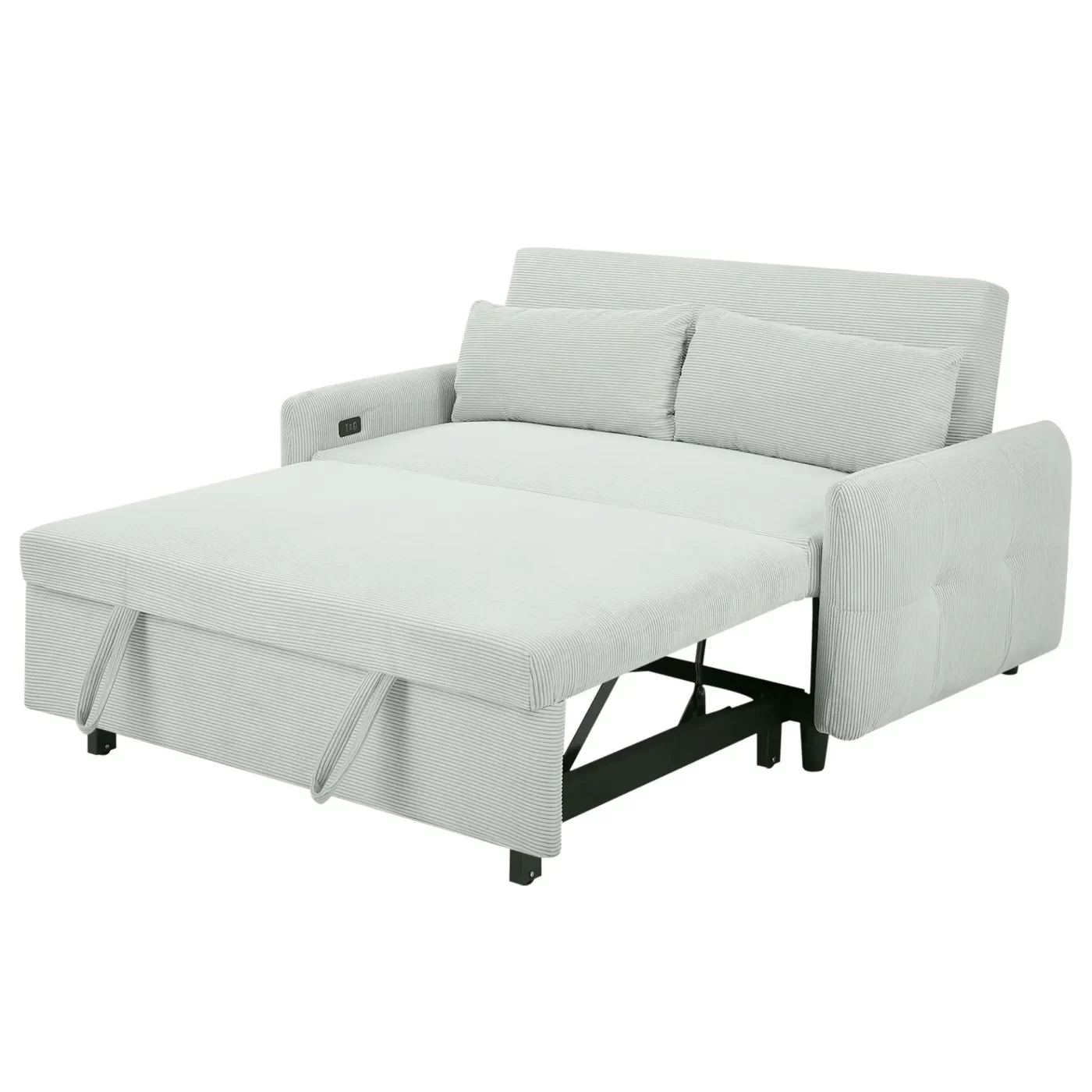57.48" Pull-out Sofa Bed Convertible Couch 2 Seat Loveseat Sofa Modern Sleeper Sofa with Two Throw Pillows and USB Ports for Living Room, Light Grey-Green(Old Sku:WF317760AAE)