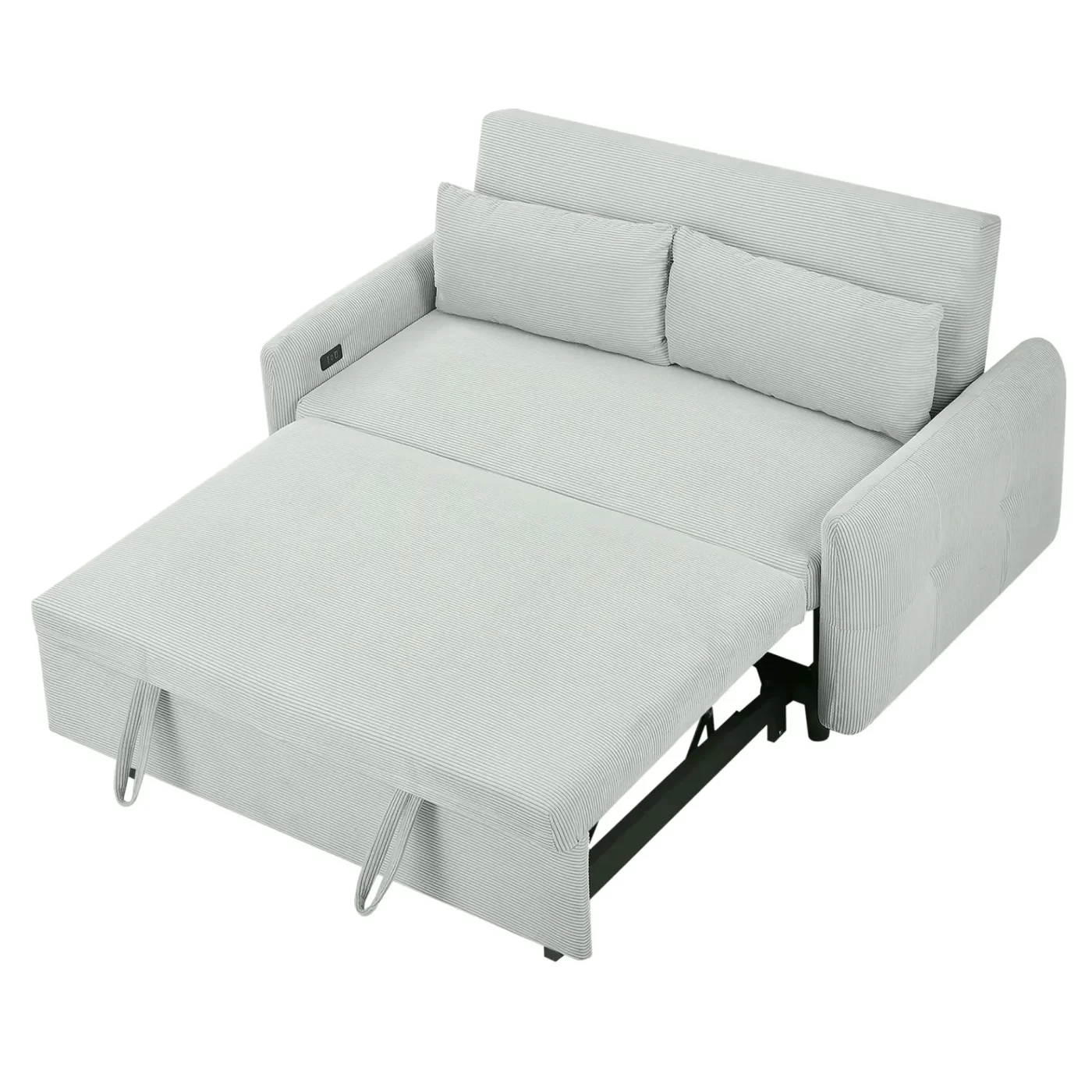 57.48" Pull-out Sofa Bed Convertible Couch 2 Seat Loveseat Sofa Modern Sleeper Sofa with Two Throw Pillows and USB Ports for Living Room, Light Grey-Green(Old Sku:WF317760AAE)