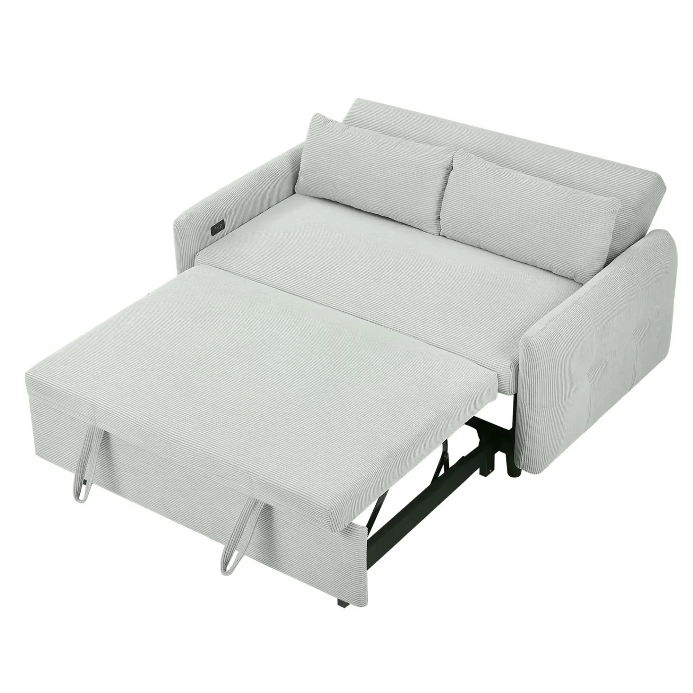 57.48" Pull-out Sofa Bed Convertible Couch 2 Seat Loveseat Sofa Modern Sleeper Sofa with Two Throw Pillows and USB Ports for Living Room, Light Grey-Green(Old Sku:WF317760AAE)