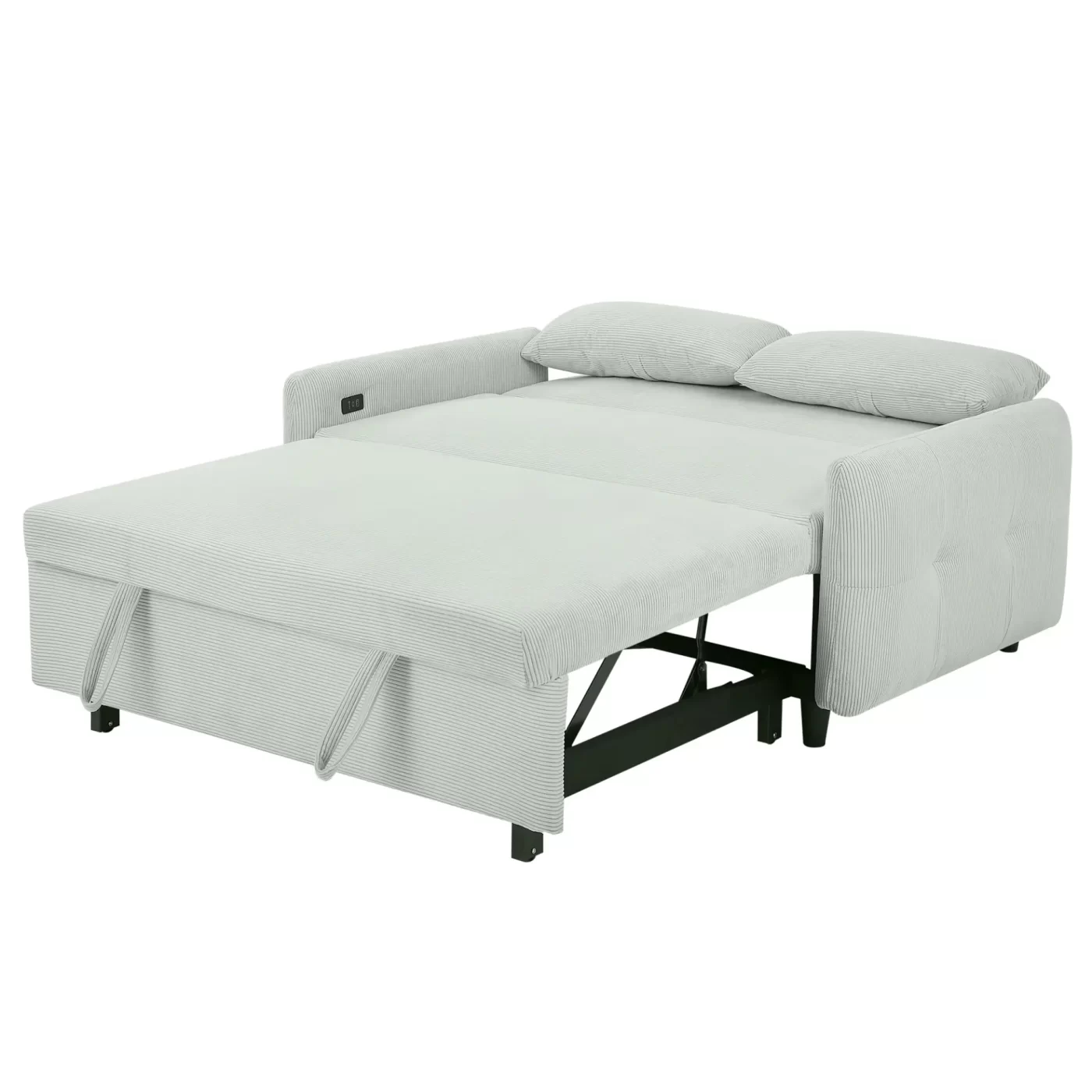 57.48" Pull-out Sofa Bed Convertible Couch 2 Seat Loveseat Sofa Modern Sleeper Sofa with Two Throw Pillows and USB Ports for Living Room, Light Grey-Green(Old Sku:WF317760AAE)