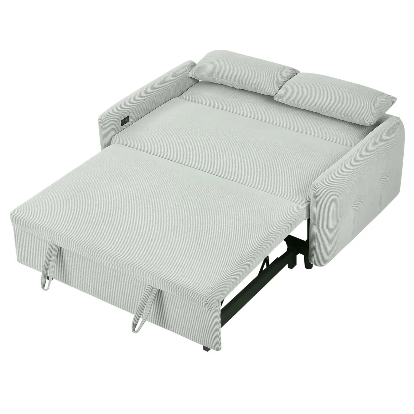 57.48" Pull-out Sofa Bed Convertible Couch 2 Seat Loveseat Sofa Modern Sleeper Sofa with Two Throw Pillows and USB Ports for Living Room, Light Grey-Green(Old Sku:WF317760AAE)