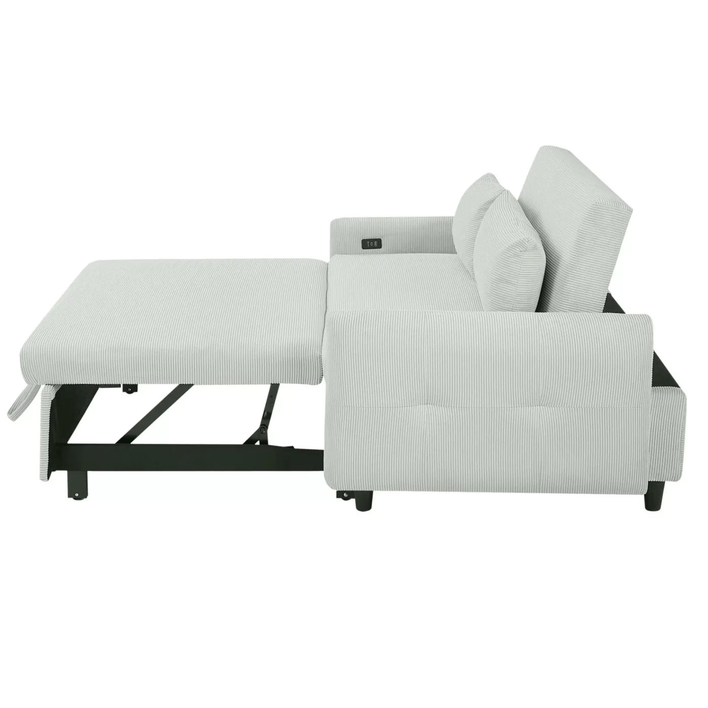 57.48" Pull-out Sofa Bed Convertible Couch 2 Seat Loveseat Sofa Modern Sleeper Sofa with Two Throw Pillows and USB Ports for Living Room, Light Grey-Green(Old Sku:WF317760AAE)