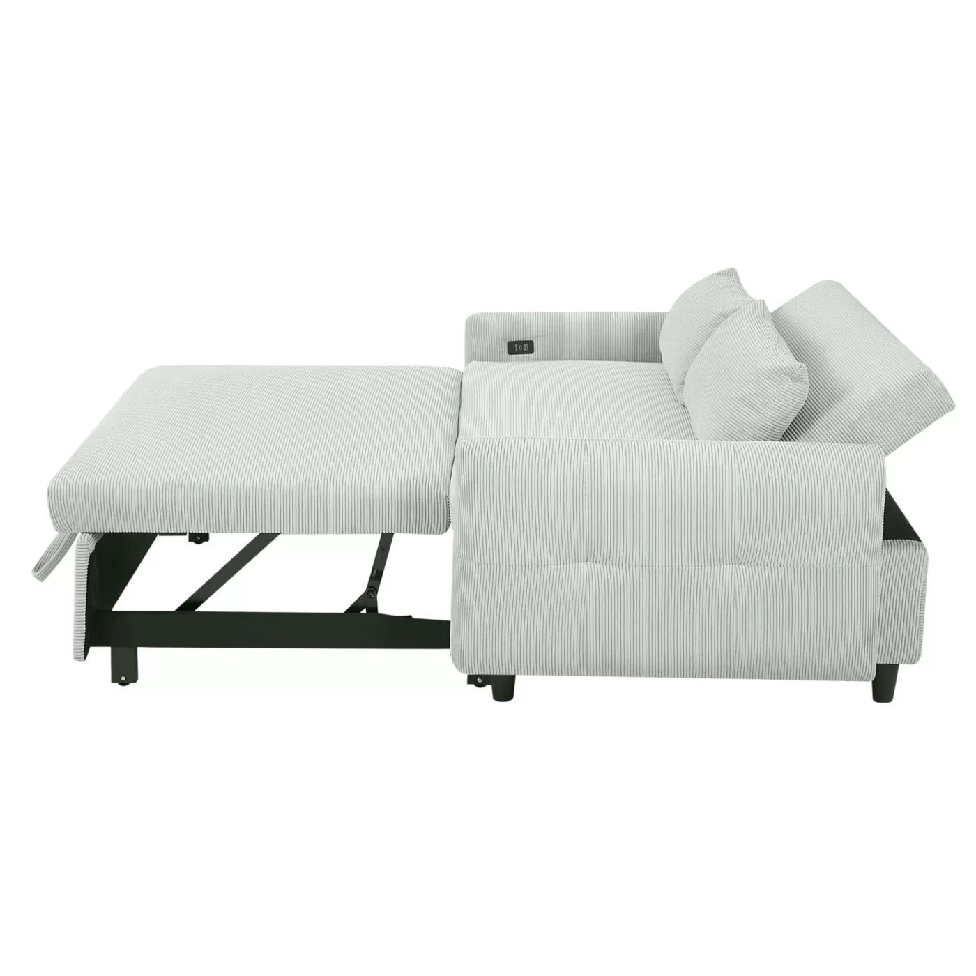 57.48" Pull-out Sofa Bed Convertible Couch 2 Seat Loveseat Sofa Modern Sleeper Sofa with Two Throw Pillows and USB Ports for Living Room, Light Grey-Green(Old Sku:WF317760AAE)