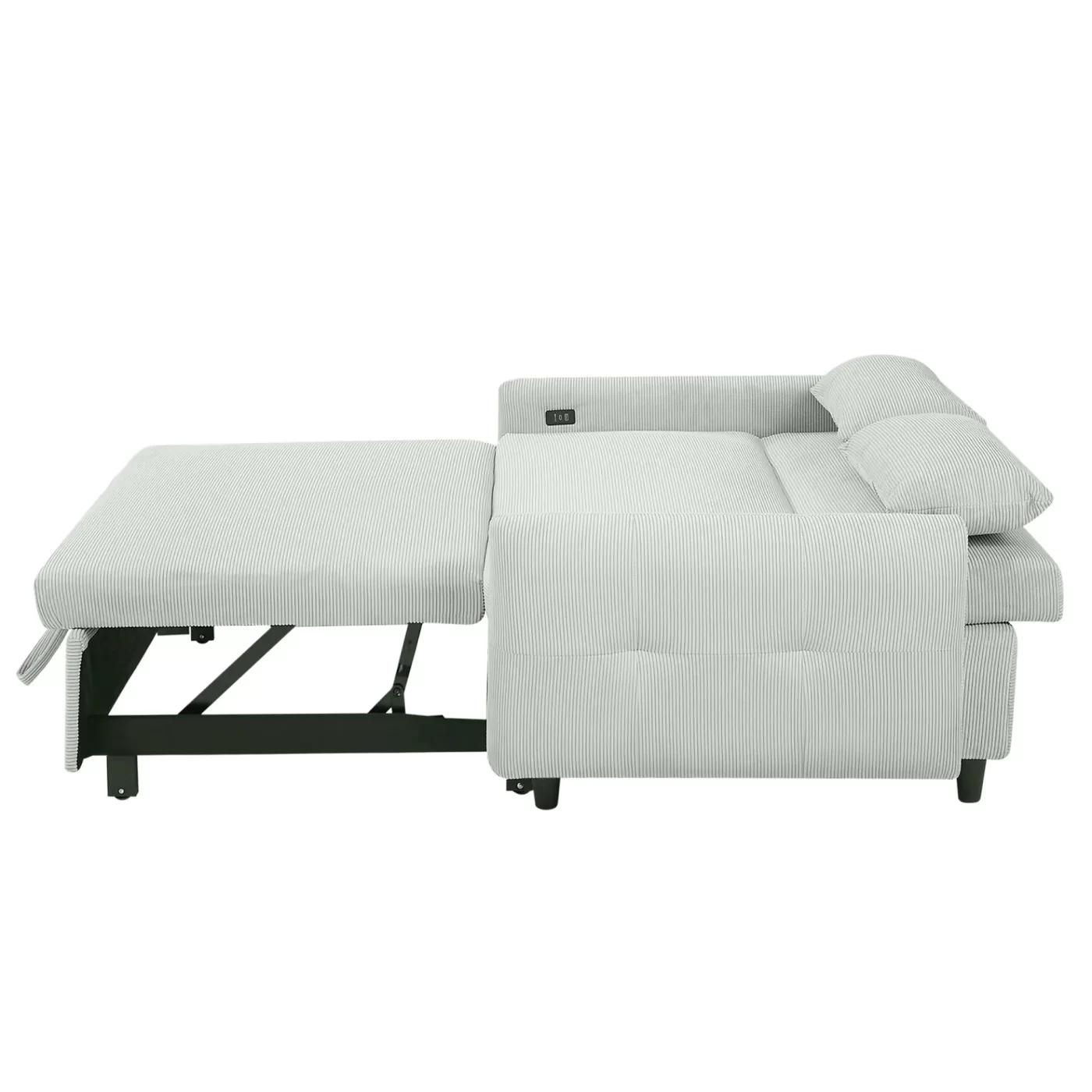 57.48" Pull-out Sofa Bed Convertible Couch 2 Seat Loveseat Sofa Modern Sleeper Sofa with Two Throw Pillows and USB Ports for Living Room, Light Grey-Green(Old Sku:WF317760AAE)