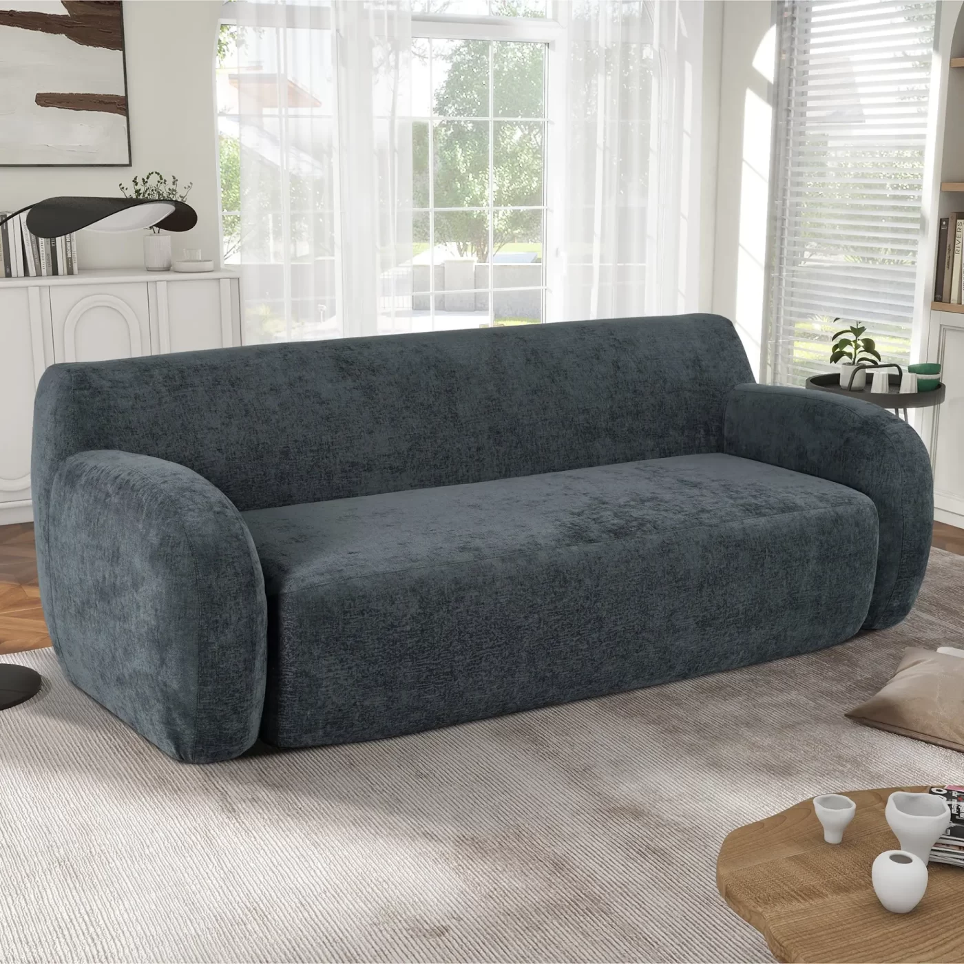 81.5" Minimalist Compression Sofa, Curved Design, 3-Seater Casual Sofa for Living Rooms, Bedrooms, and Apartments