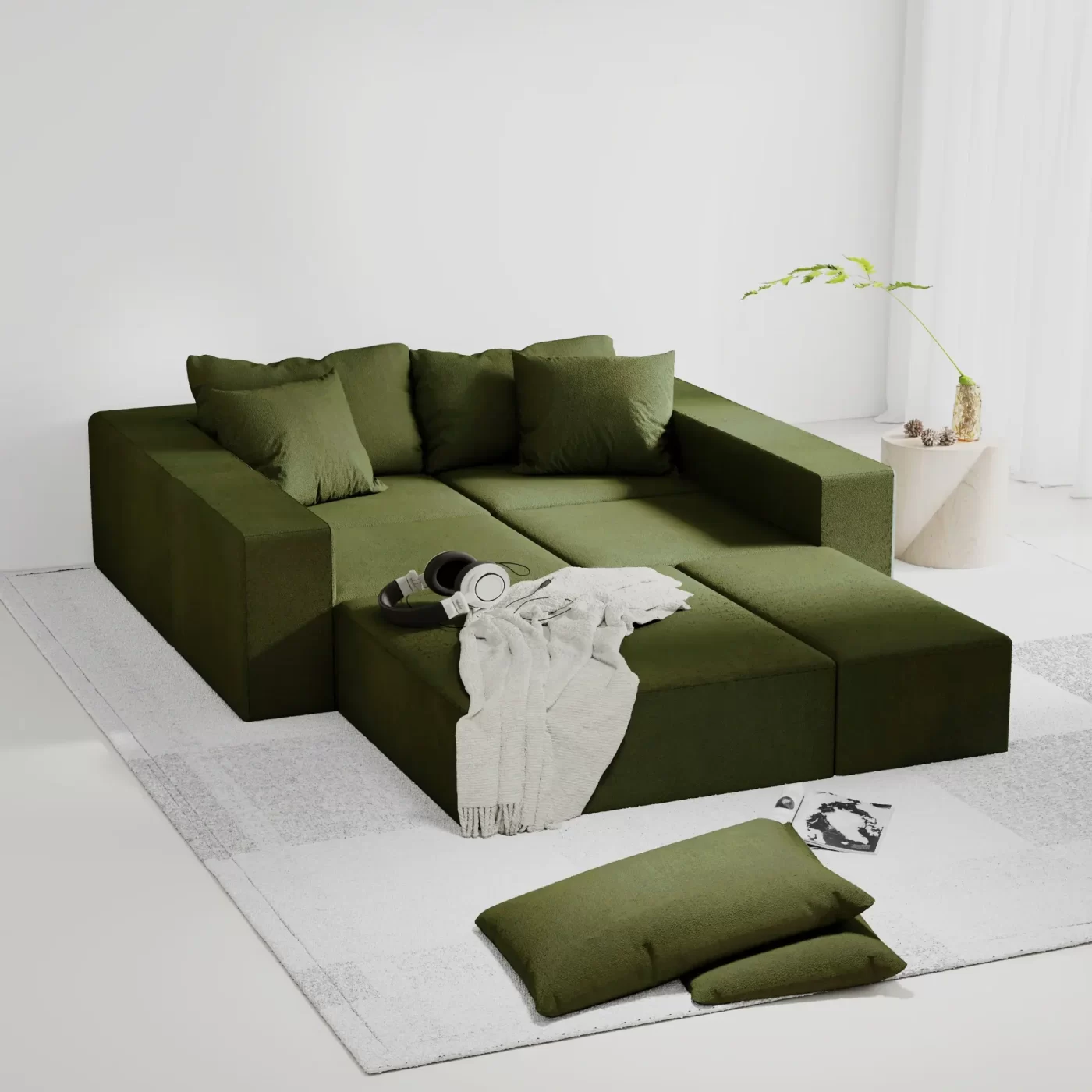 Modern Upholstered Sectional Sofa Couch Set,Modular 132" L Shaped Sectional Living Room Sofa Set With 6 Pillows,Free Combination Sofa Couch for Living Room,Bedroom