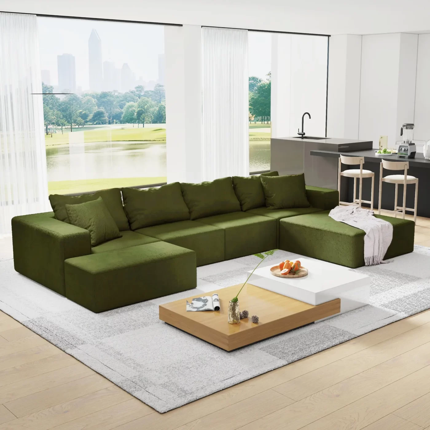 Modern Upholstered Sectional Sofa Couch Set,Modular 132" L Shaped Sectional Living Room Sofa Set With 6 Pillows,Free Combination Sofa Couch for Living Room,Bedroom