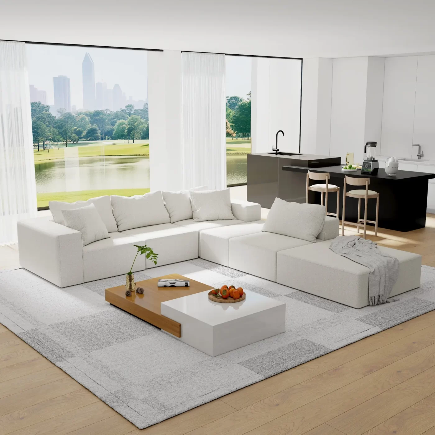 Modern Upholstered Sectional Sofa Couch Set,Modular 132" L Shaped Sectional Living Room Sofa Set With 6 Pillows,Free Combination Sofa Couch for Living Room,Bedroom