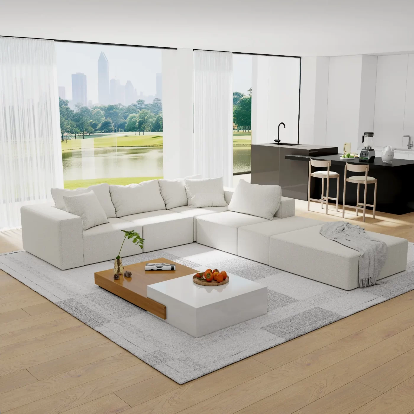 Modern Upholstered Sectional Sofa Couch Set,Modular 132" L Shaped Sectional Living Room Sofa Set With 6 Pillows,Free Combination Sofa Couch for Living Room,Bedroom