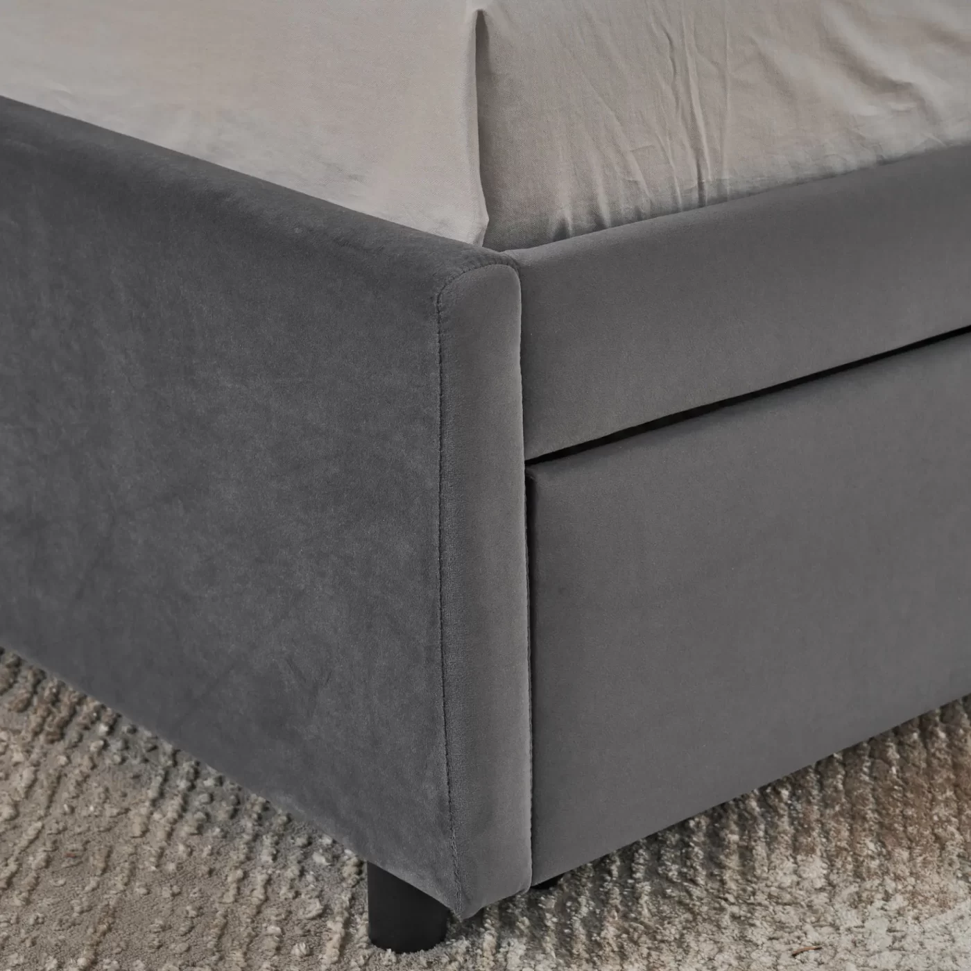 Full Size Upholstered Tufted Bed Frame with Two Drawers, Sofa Bed Frame with Comfortable Backrest and Armrests, Velvet, Grey(79.5''x58''x25'')