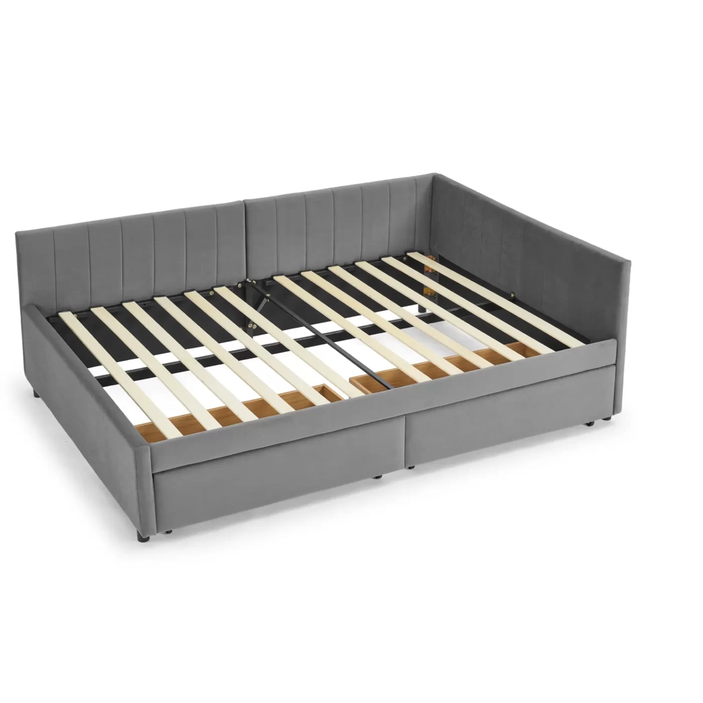 Full Size Upholstered Tufted Bed Frame with Two Drawers, Sofa Bed Frame with Comfortable Backrest and Armrests, Velvet, Grey(79.5''x58''x25'')