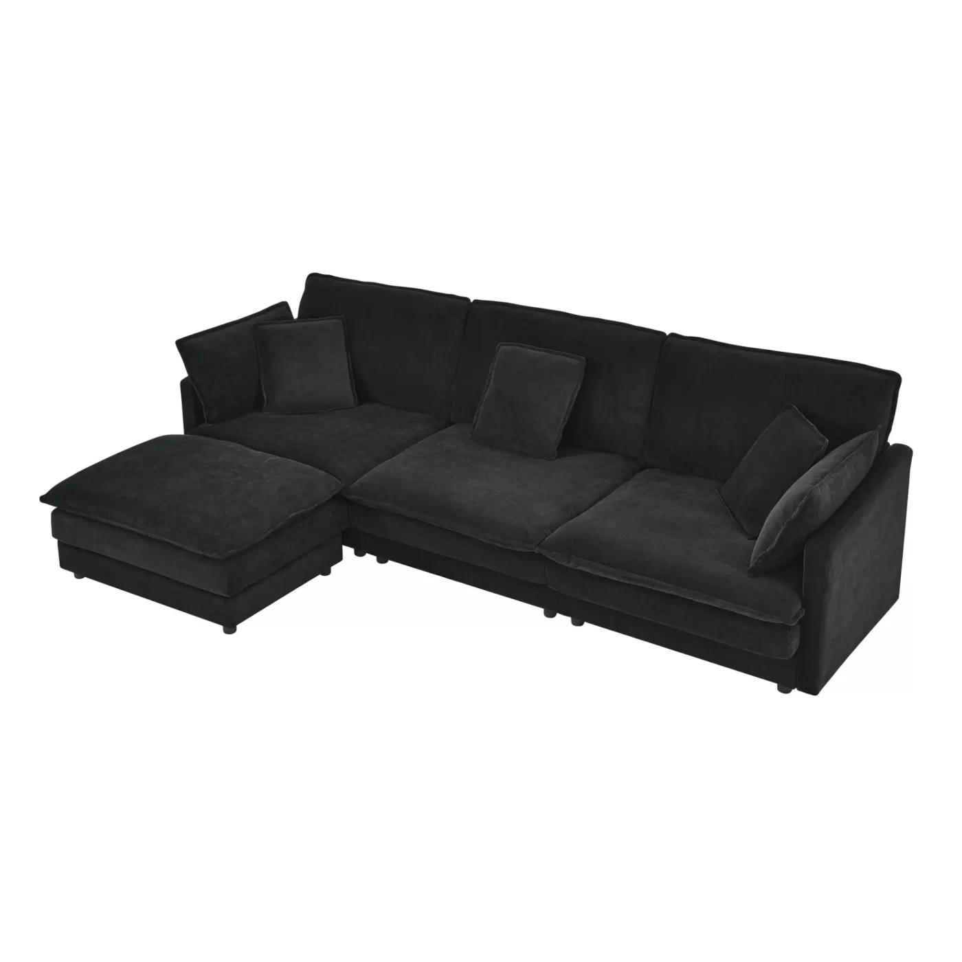 Modern Home Living Room L-Shaped Sectional Sofa Couches with Storage Ottoman, Convertible Oversized 4 Seater Couch Towel Fabric, Black