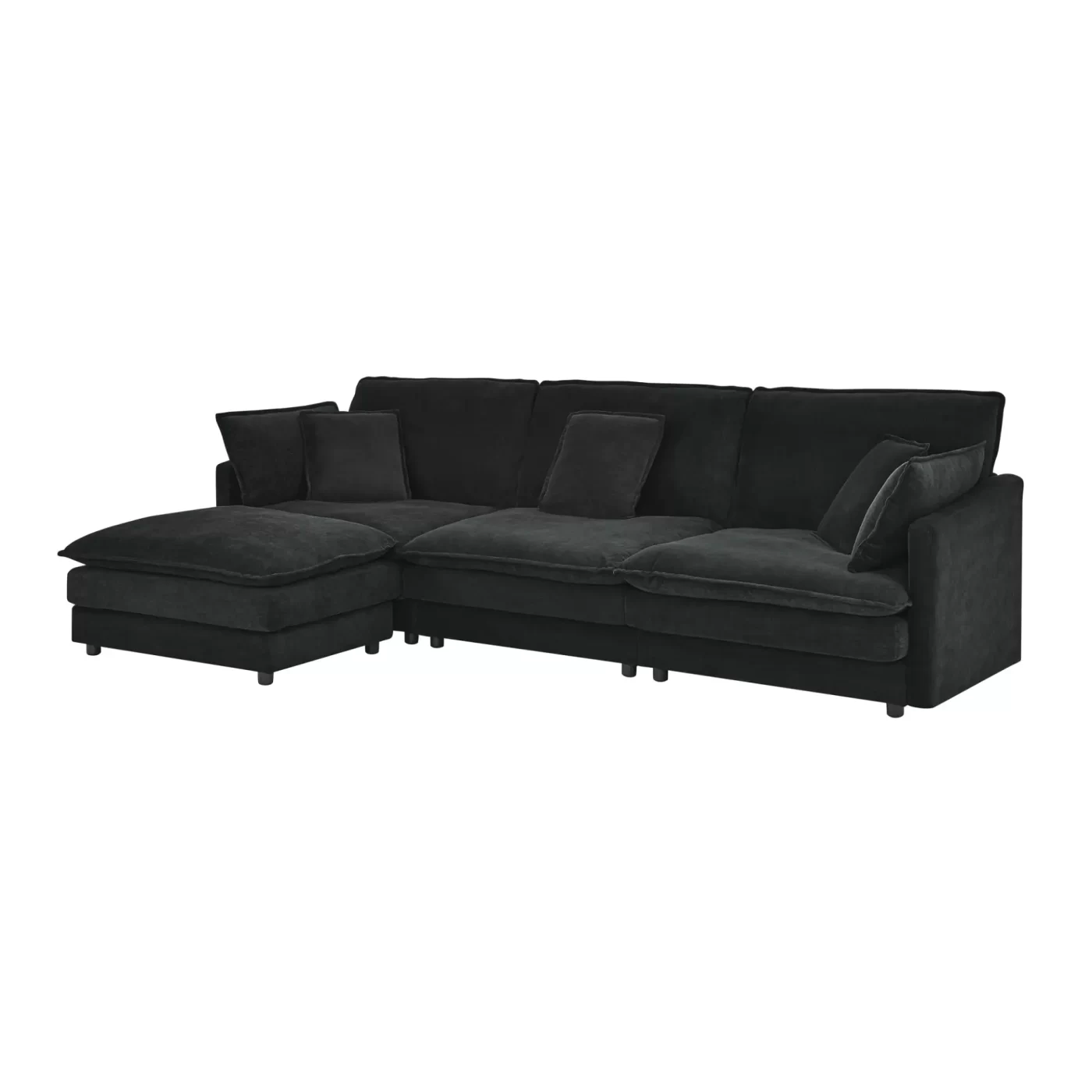 Modern Home Living Room L-Shaped Sectional Sofa Couches with Storage Ottoman, Convertible Oversized 4 Seater Couch Towel Fabric, Black