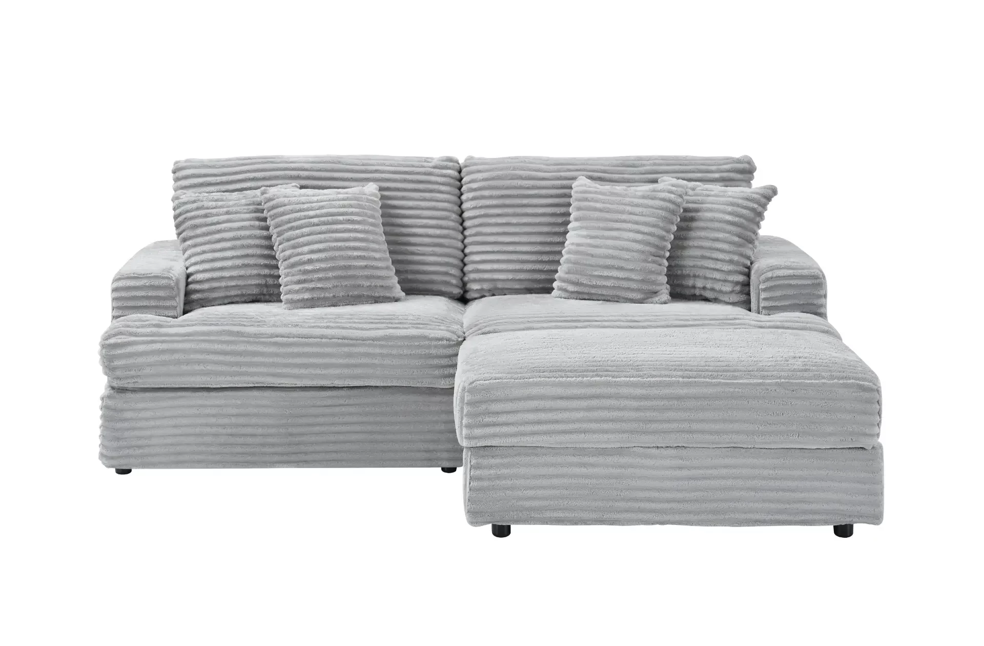 82 inches gray corduroy sofa, storage feet +4 throw pillows, create a living room, office fashion new darling!