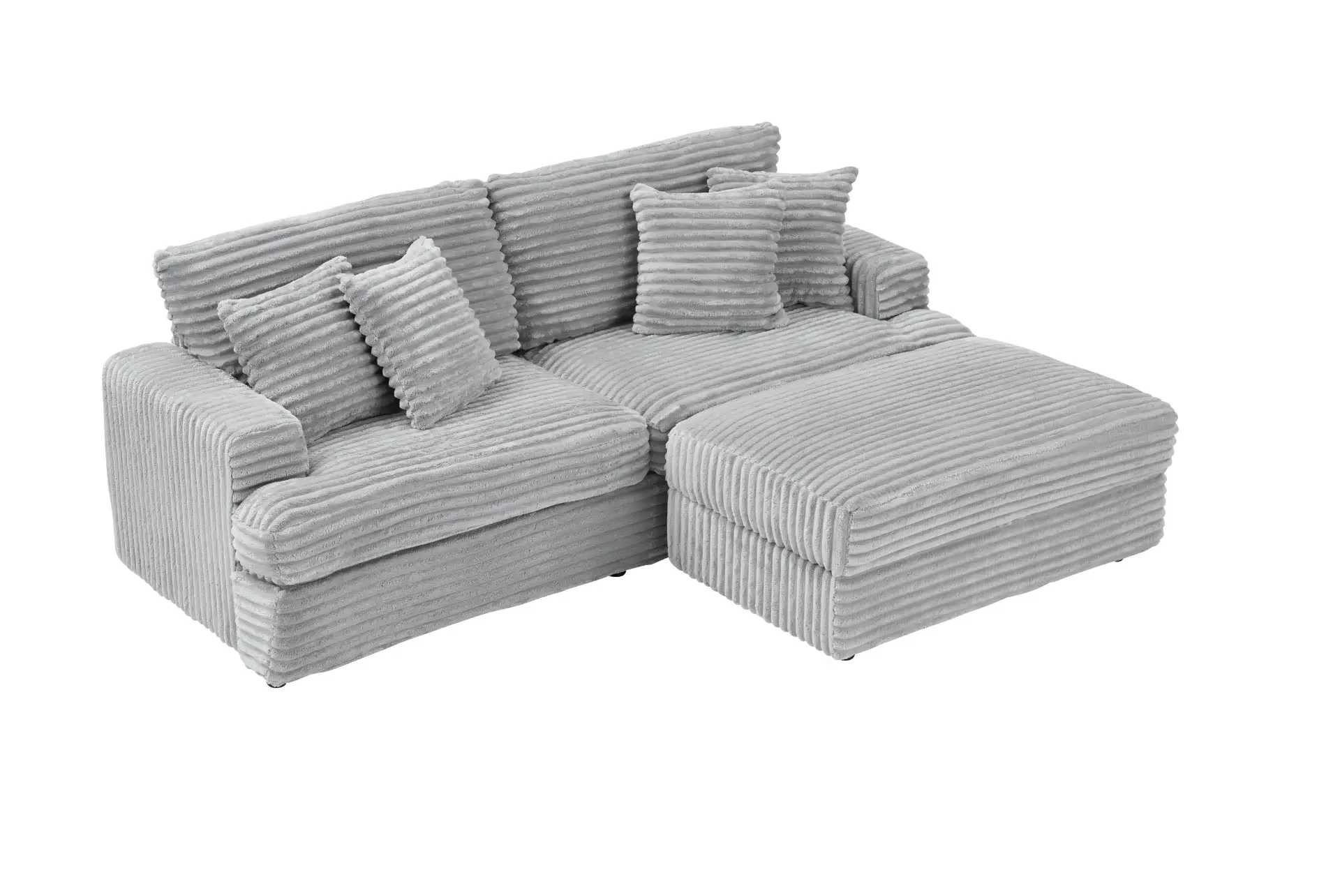 82 inches gray corduroy sofa, storage feet +4 throw pillows, create a living room, office fashion new darling!