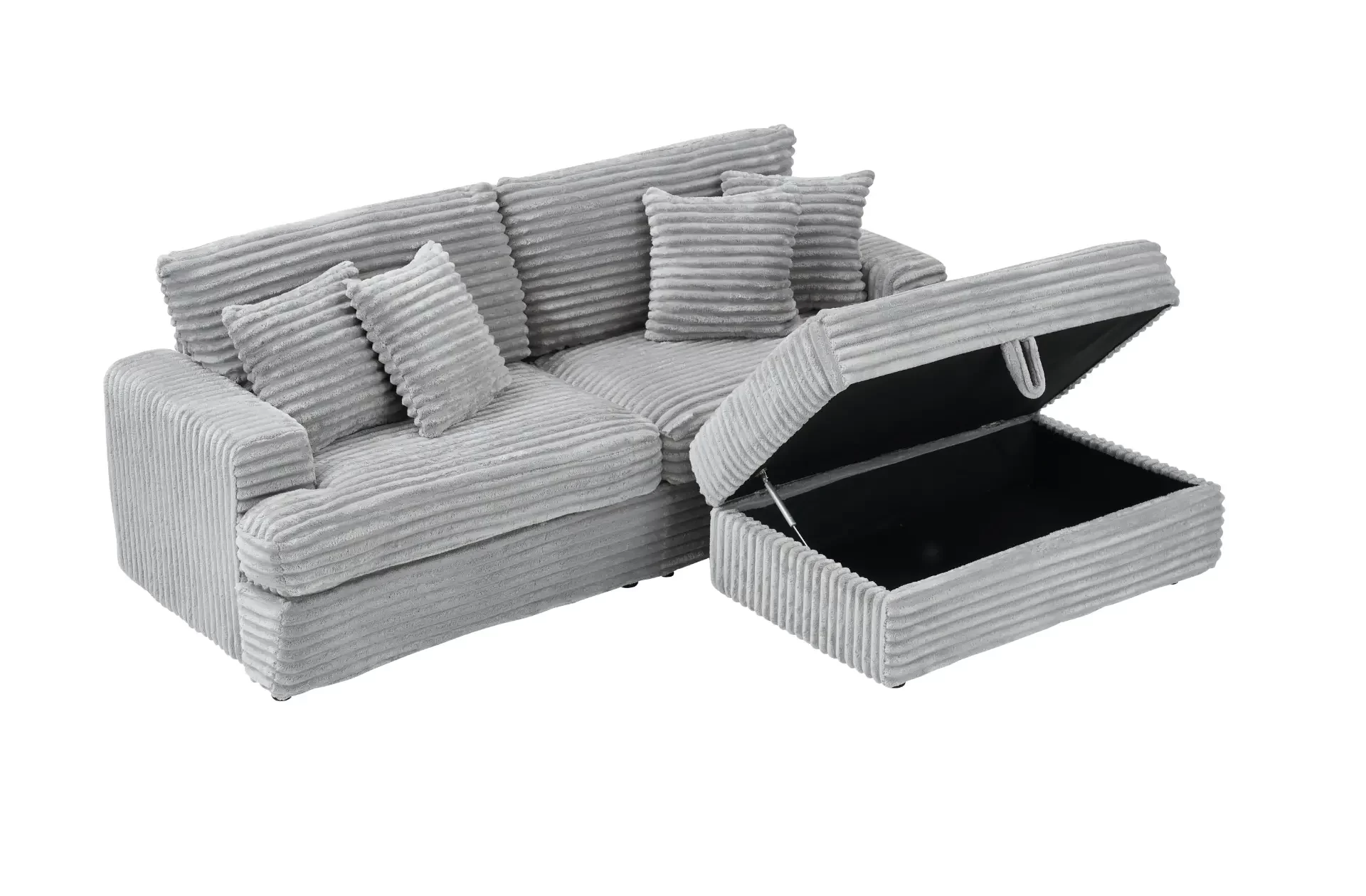 82 inches gray corduroy sofa, storage feet +4 throw pillows, create a living room, office fashion new darling!