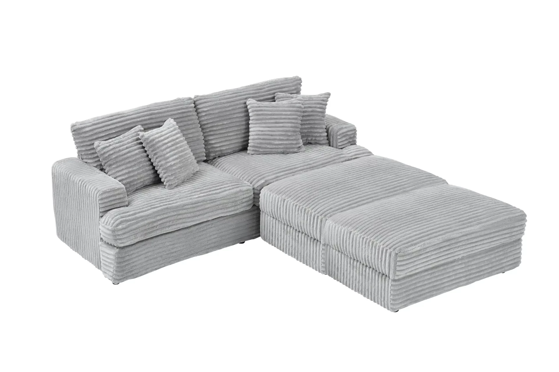 82 inches gray corduroy sofa, two storage feet +4 throw pillows, create a living room, office fashion new darling!