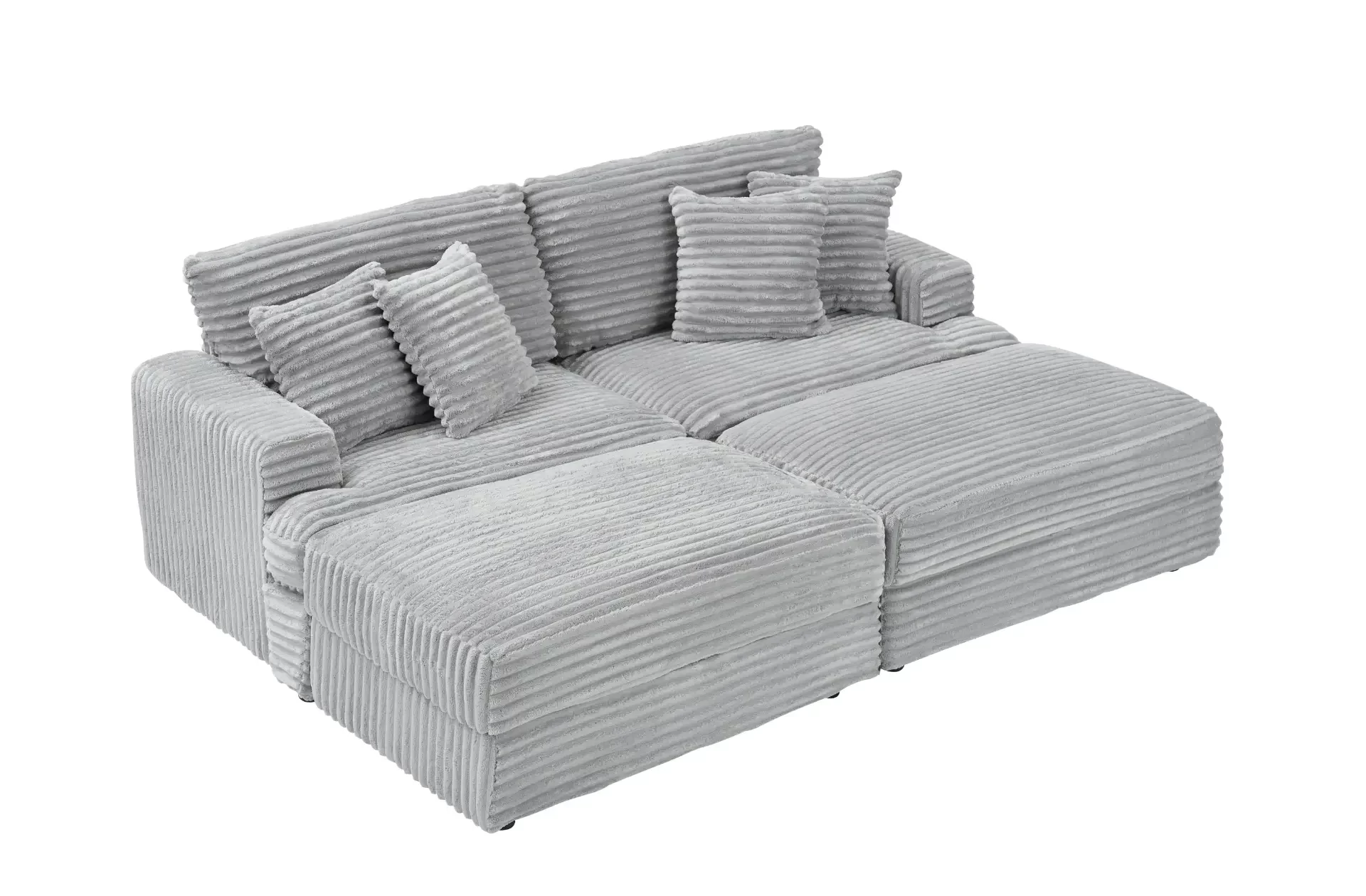 82 inches gray corduroy sofa, two storage feet +4 throw pillows, create a living room, office fashion new darling!