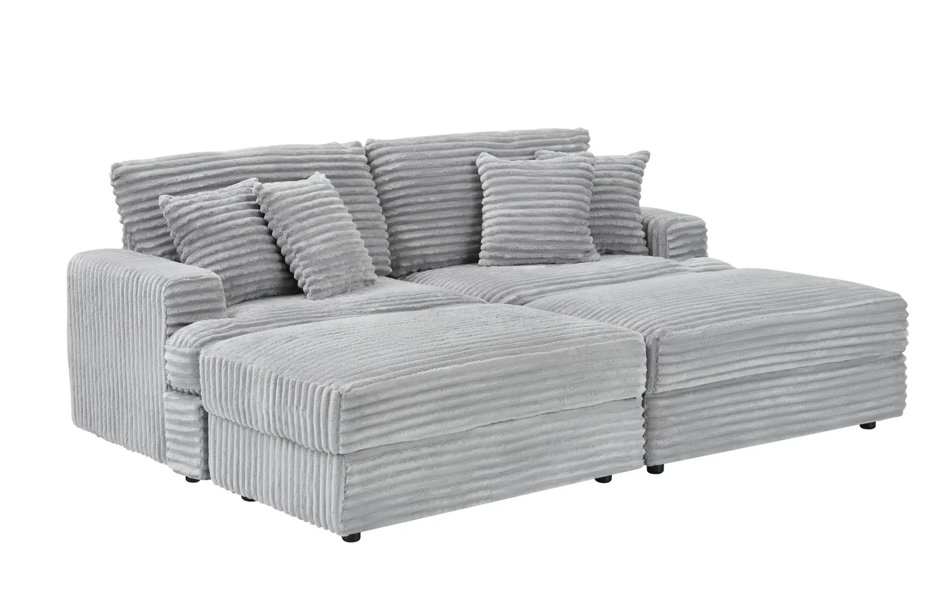 82 inches gray corduroy sofa, two storage feet +4 throw pillows, create a living room, office fashion new darling!