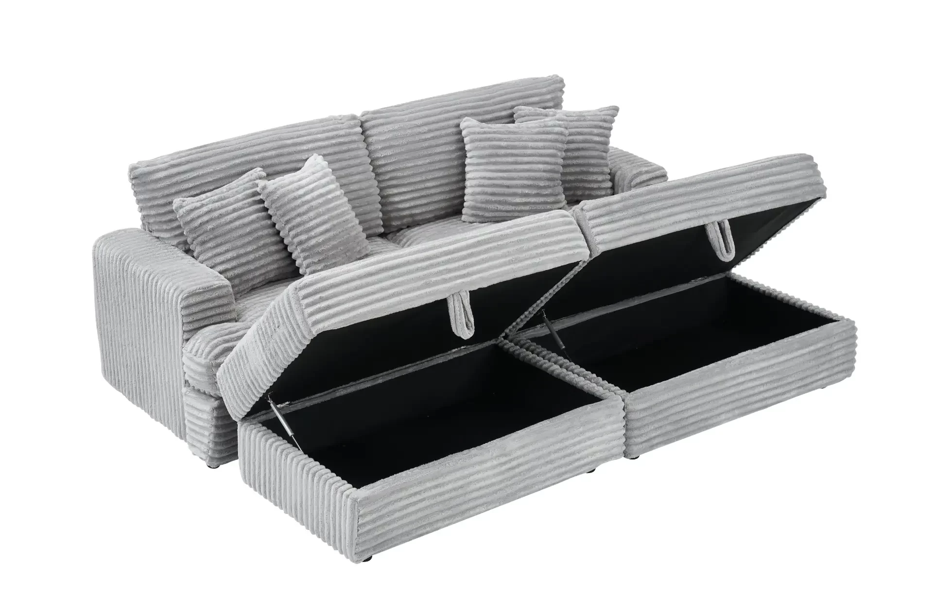 82 inches gray corduroy sofa, two storage feet +4 throw pillows, create a living room, office fashion new darling!