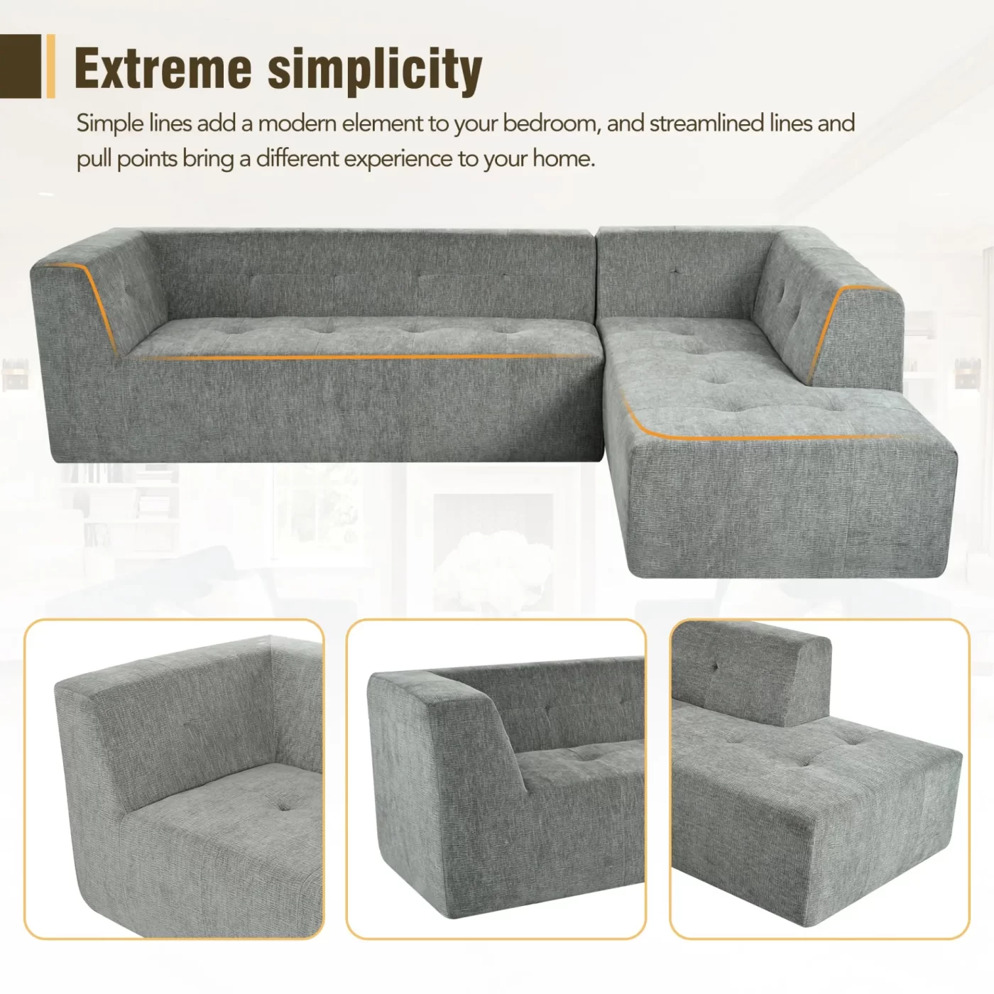 112.2*74" Modular Modular Combination Living Room Sofa Set, Modern Minimalist Sofa, Living Room Upholstered Sofa Bed, Bedroom, 2pcs Computer Free Combination, L-Shaped,Light Gray