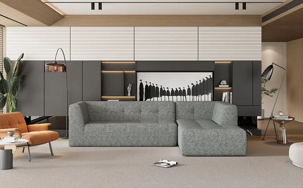 112.2*74" Modular Modular Combination Living Room Sofa Set, Modern Minimalist Sofa, Living Room Upholstered Sofa Bed, Bedroom, 2pcs Computer Free Combination, L-Shaped,Light Gray