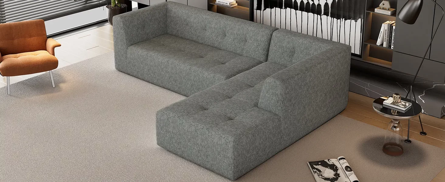 112.2*74" Modular Modular Combination Living Room Sofa Set, Modern Minimalist Sofa, Living Room Upholstered Sofa Bed, Bedroom, 2pcs Computer Free Combination, L-Shaped,Light Gray